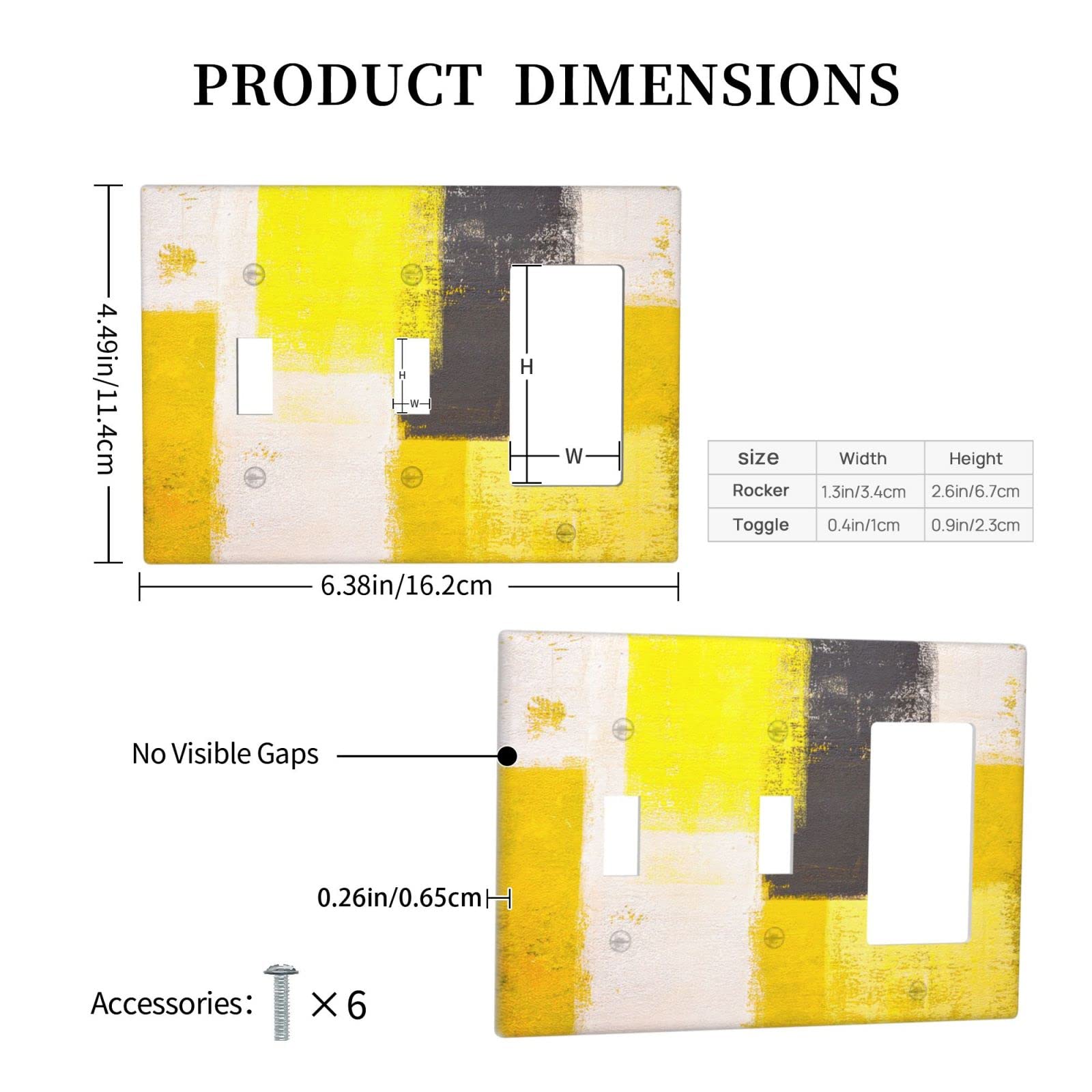 Abstract Yellow Light Switch Cover - Decorative 3 Gang Double Toggle Rocker Wall Plate - Funny Faceplate (4.5