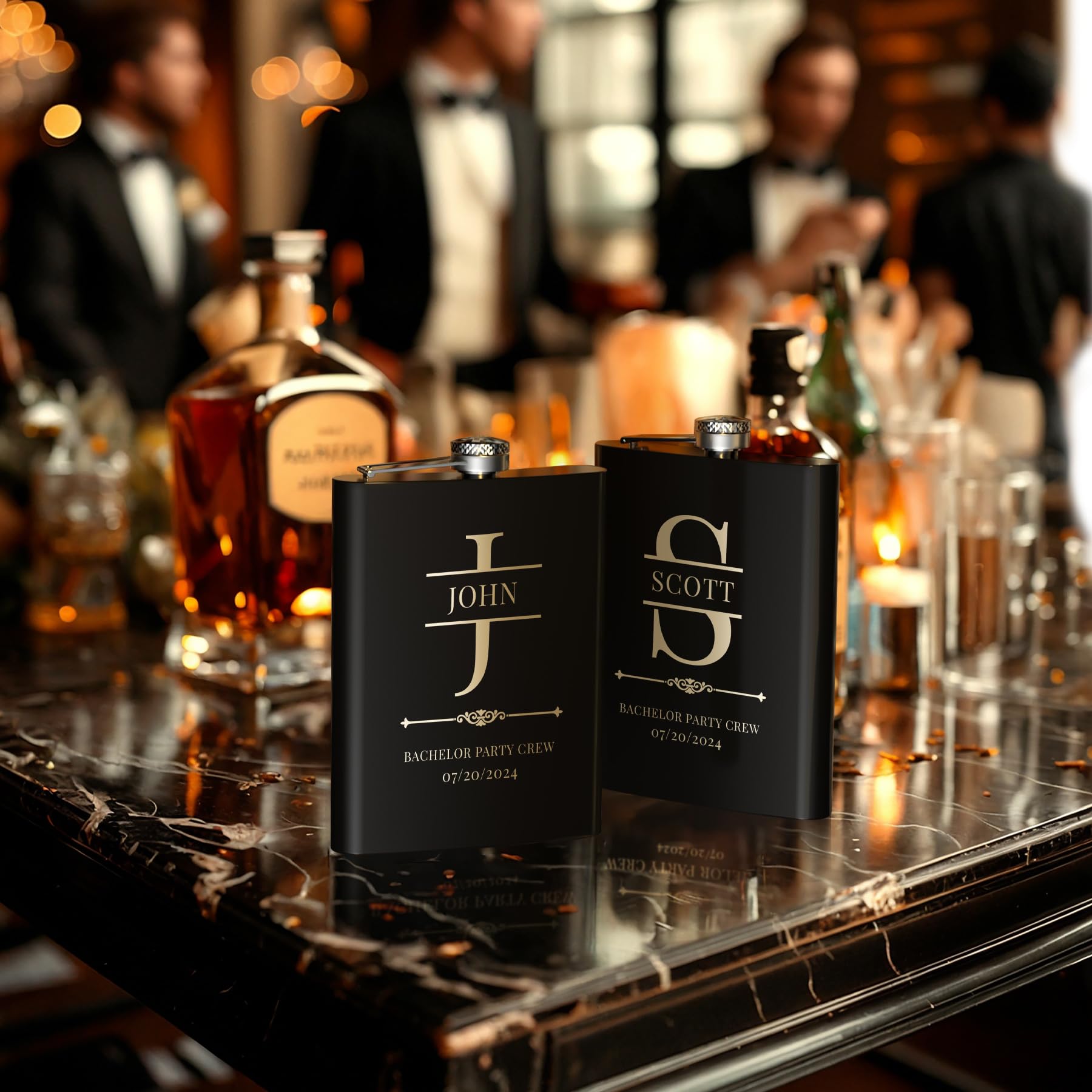 Personalized Groomsmen Flask Set of 9 - Custom Engraved 304 Stainless Steel Whiskey Flasks for Wedding Party, Best Man, Groom & Father of the Bride - Perfect for Bachelor Parties, Weddings & Anniversary Gifts