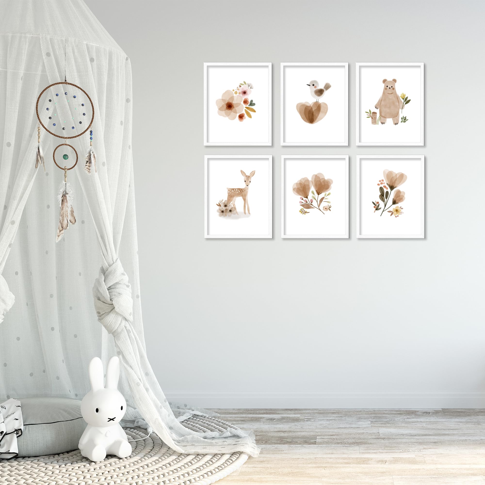 BigWig Prints Boho Baby Room Decor - Unframed Set of 6 (8x10) Nursery Wall Art for Girls, Woodland & Botanical Theme - Perfect for Nursery, Bedroom, Playroom & Baby Shower Gifts