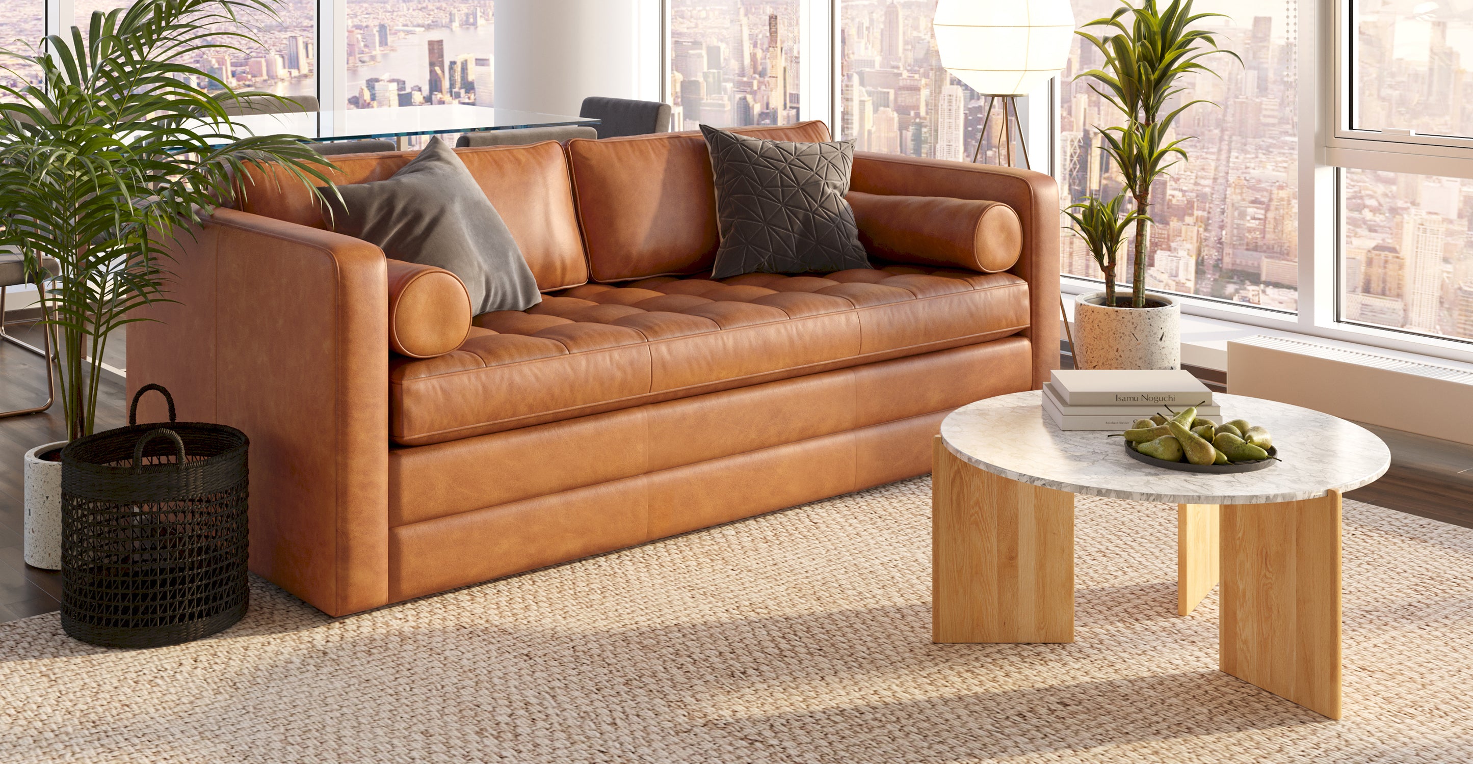 Napa 82 Leather Pull Out Convertible Sleeper Sofa - Premium Genuine Leather Sectional Couch with Chaise Lounge for Living Room, Bedroom & Guest Room | Perfect for Small Spaces, Apartments & Home Theater
