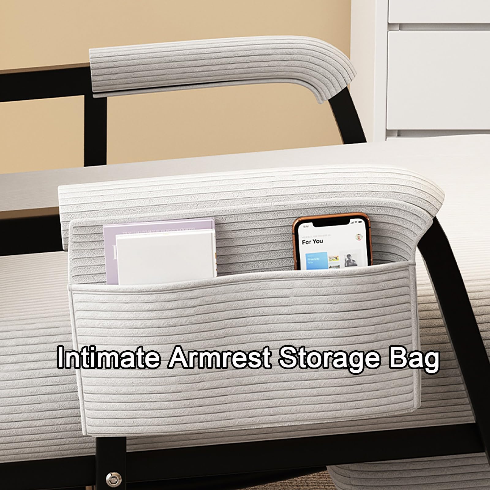 Comfortable Corduroy Glider Rocking Chair with Telescopic Footrest - Nursery, Living Room, Balcony & Terrace Rocker (Off-White, Size B) - Perfect for Nursing, Relaxing & Home Decor