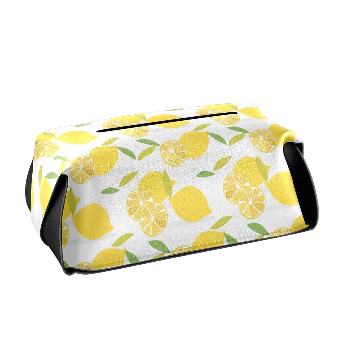 Premium PU Leather Lemon Tissue Box Cover - Rectangle Facial Tissue Dispenser with Hanging Loop for Bathroom, Kitchen, Nightstand & Office Decor | Summer Fruit Theme Home Accessory