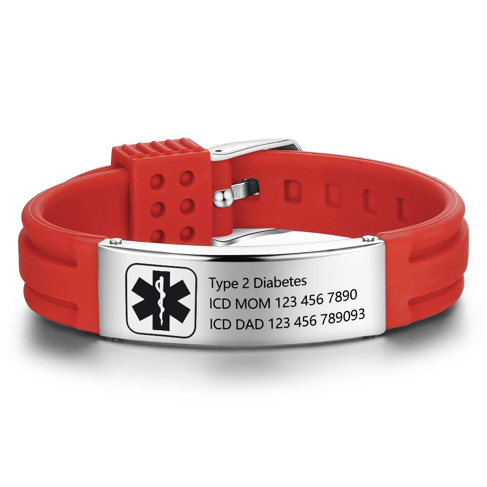 Personalized Silicone Medical Alert ID Bracelet - Adjustable Waterproof Emergency Bracelet for Men & Women - 9 Inches Engraved Sport Safety Wristband - Perfect for Running, Hiking, Cycling & Outdoor Activities