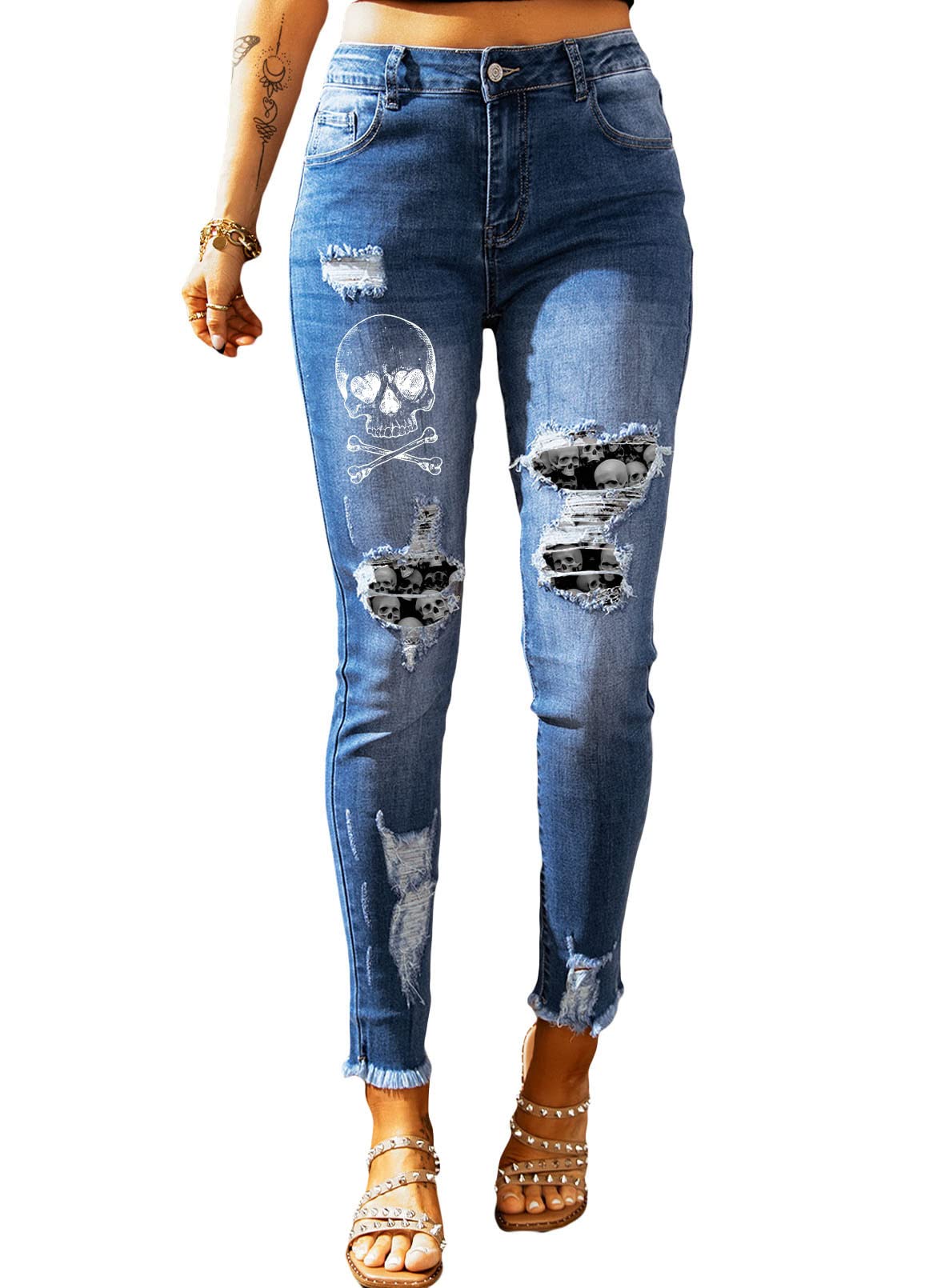 EVALESS Women's High Rise Ripped Skinny Jeans - Slim Fit Boyfriend Denim Pants with Raw Hem & Stretch Comfort | Perfect for Casual Outfits, Date Nights & Streetwear Fashion