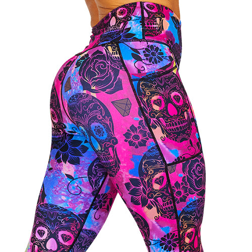 Gothic Rose Skull Print Leggings for Women - Stretchy High Waist Yoga Pants - Perfect for Halloween, Cosplay & Gothic Fashion