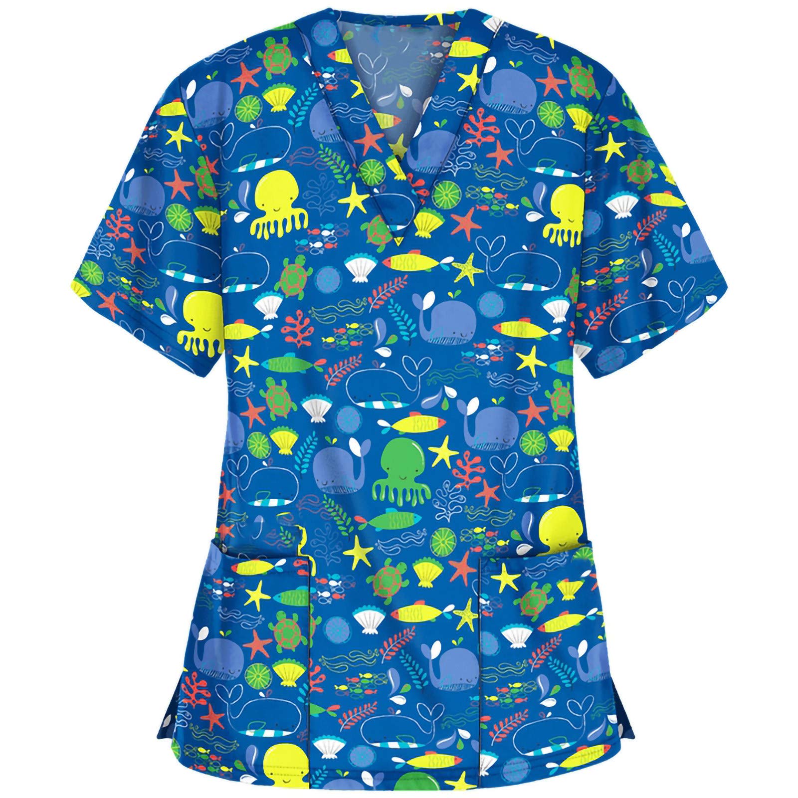 Aniywn Women's Short Sleeve V-Neck T-Shirts - Cute Cartoon Print Blouse for Work & Casual Wear - Comfortable Jersey Tops for Everyday Outfits & Office Fashion