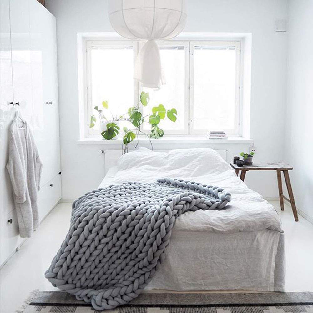 WSI 100% Cotton Cable Knit Throw Blanket - Super Soft Chunky Knitted Blanket for Couch, Bed & Sofa (150x200cm, Light Grey) | Cozy Home Decor, Perfect for Living Room, Nursery & Gift Giving