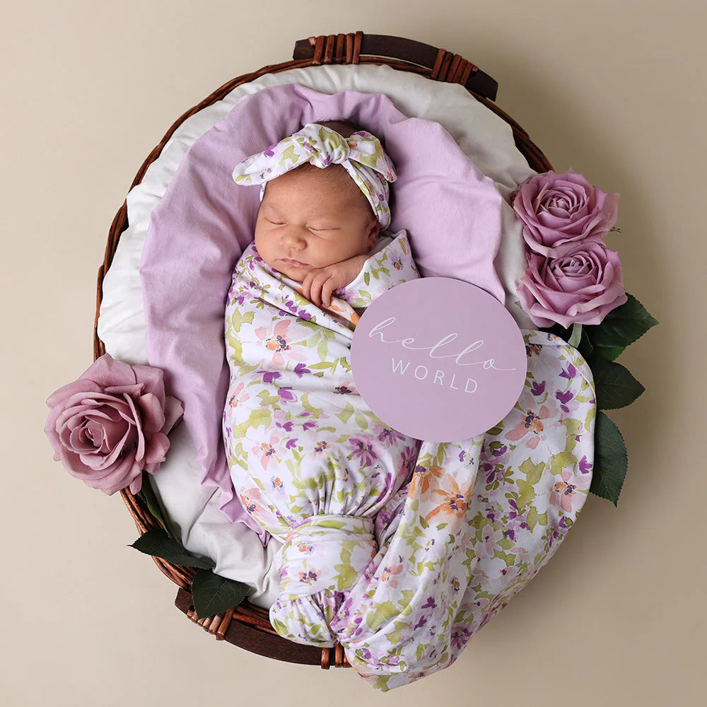 Snuggle Hunny Baby Jersey Wrap & Topknot Set - Soft Cotton Newborn Swaddle & Headband Outfit for Girls - Perfect for Photoshoots, Baby Showers & Gift Giving