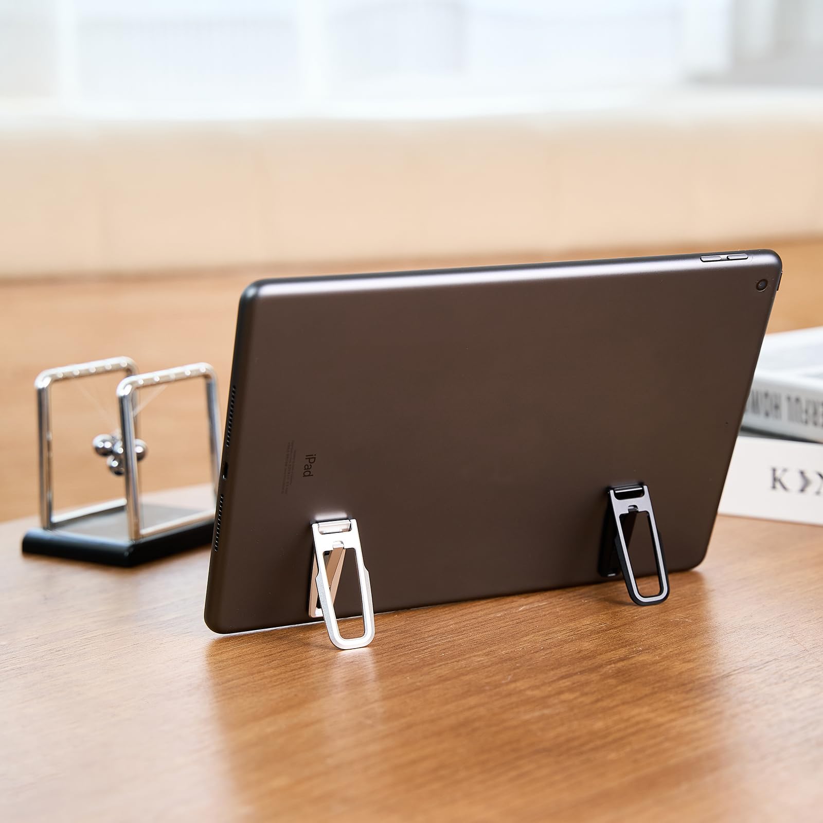Ultra-Thin Foldable Adjustable Phone Kickstand - Multi-Angle Metal Phone & Tablet Holder with Strong Adhesive for Desk, Car, Bed - Perfect for Watching Videos, Gaming, and Video Calls