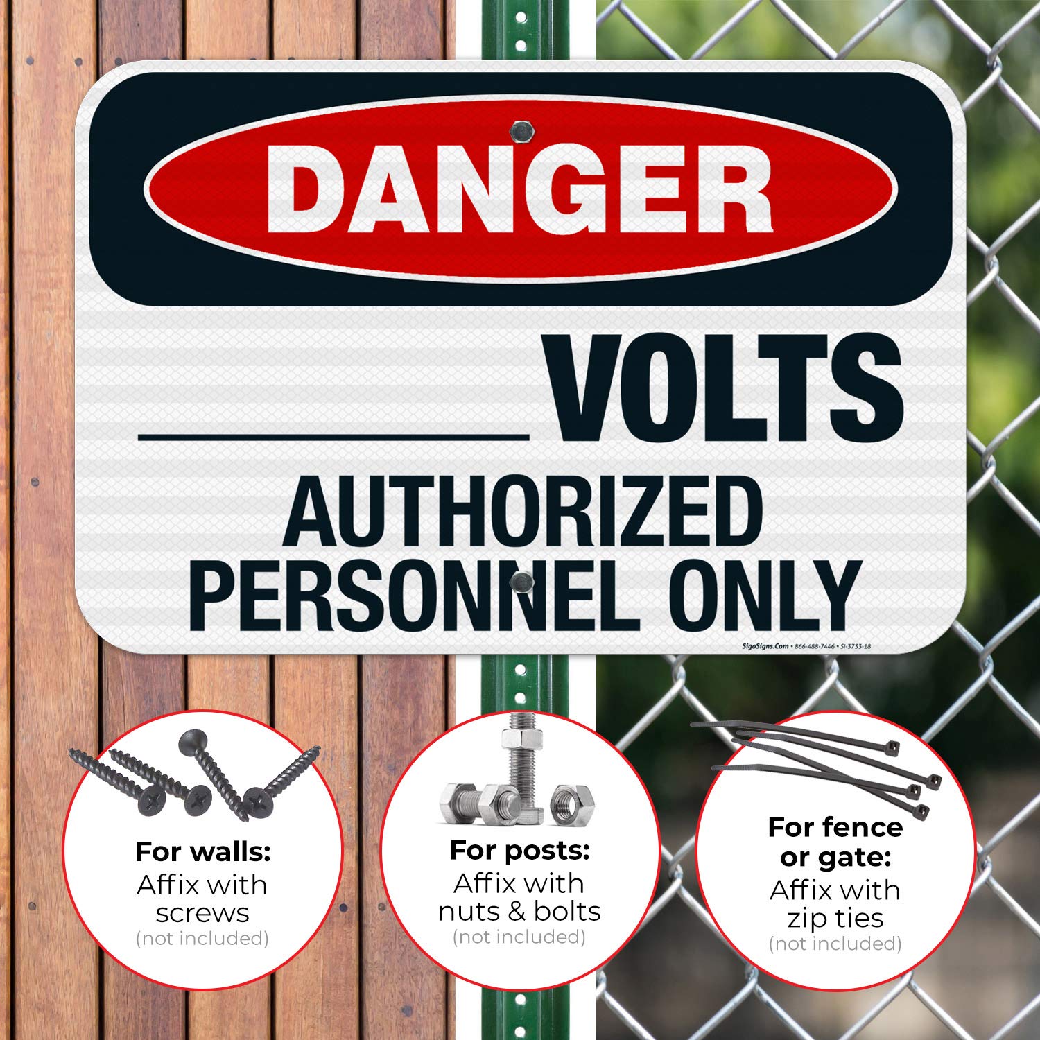 OSHA Danger Sign - Volts Authorized Personnel Only - 12x18 Inches Reflective Aluminum Safety Sign - 3M EGP .063 Fade Resistant - Indoor/Outdoor Use - Made in USA - Perfect for Electrical Rooms, Construction Sites & Hazardous Areas