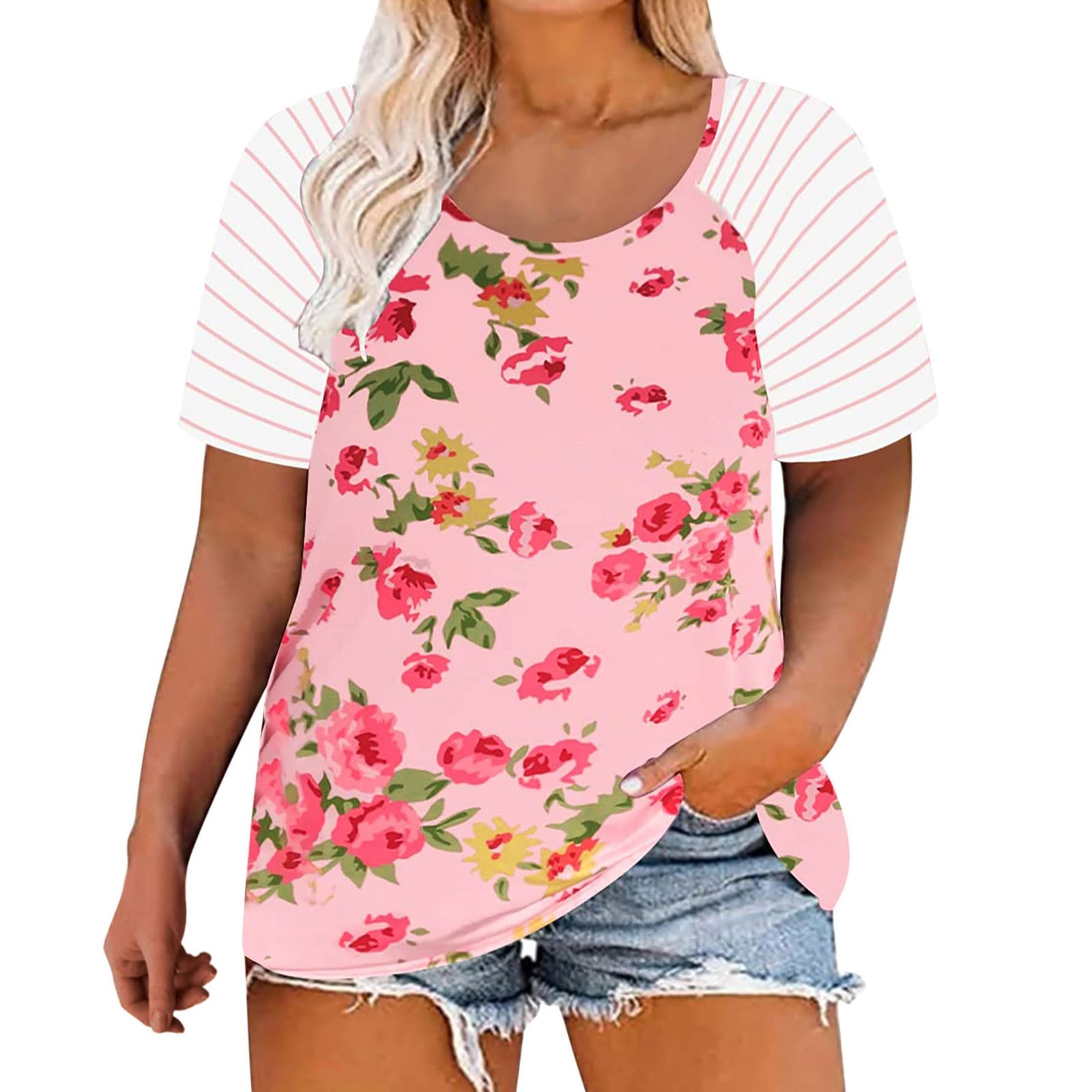 Plus Size Women's Short Sleeve Striped Tunic Tops - Comfortable Stitched Casual Blouse for Curvy Women | Perfect for Work, Office Wear & Everyday Outfits