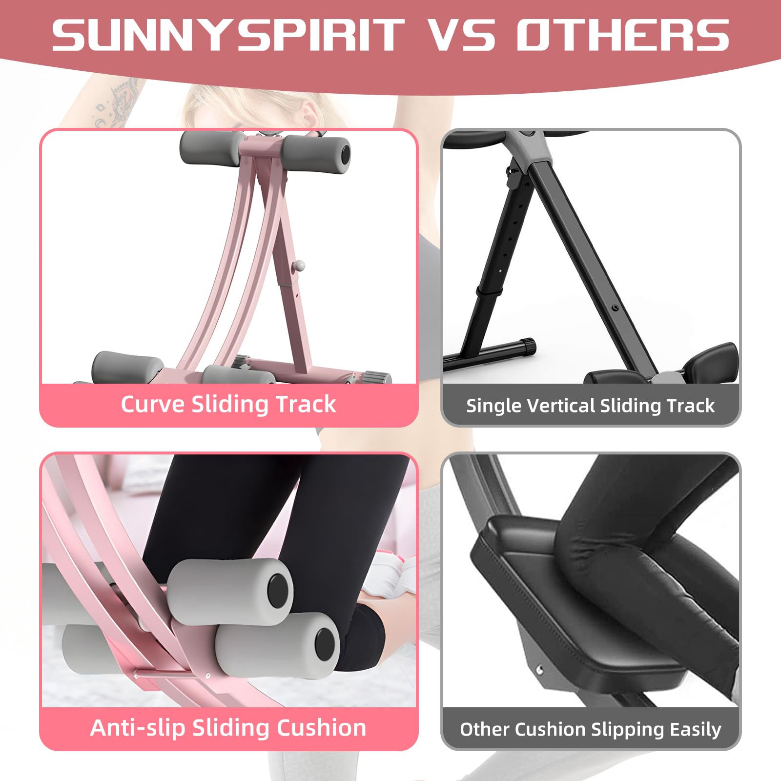 Ergonomic Dual-Track AB Workout Machine for Women - Pink Abdominal Trainer with LED Display & Adjustable Resistance - Perfect for Home Gym, Core Strengthening, and Toning Stomach Muscles