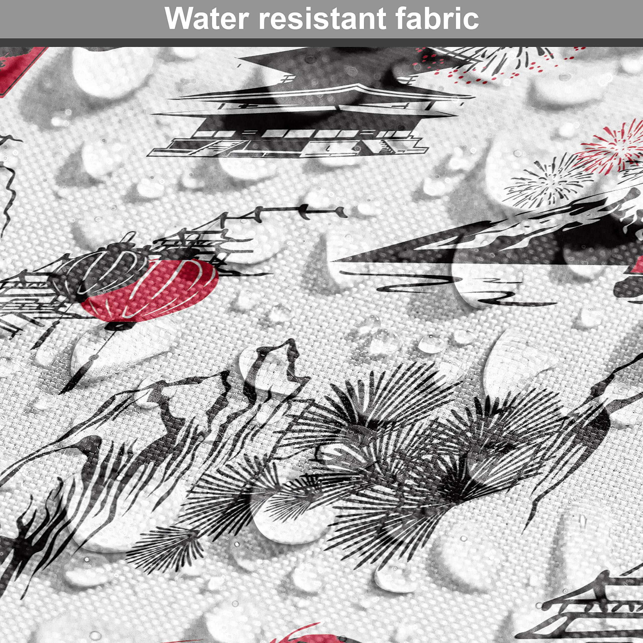 Ambesonne Asian Fabric by The Yard - Japanese Architecture & Dragon Silhouette Design - Coral White Decorative Fabric for Upholstery, Curtains & Home Decor | Perfect for DIY Projects, Pillow Covers & Wall Hangings