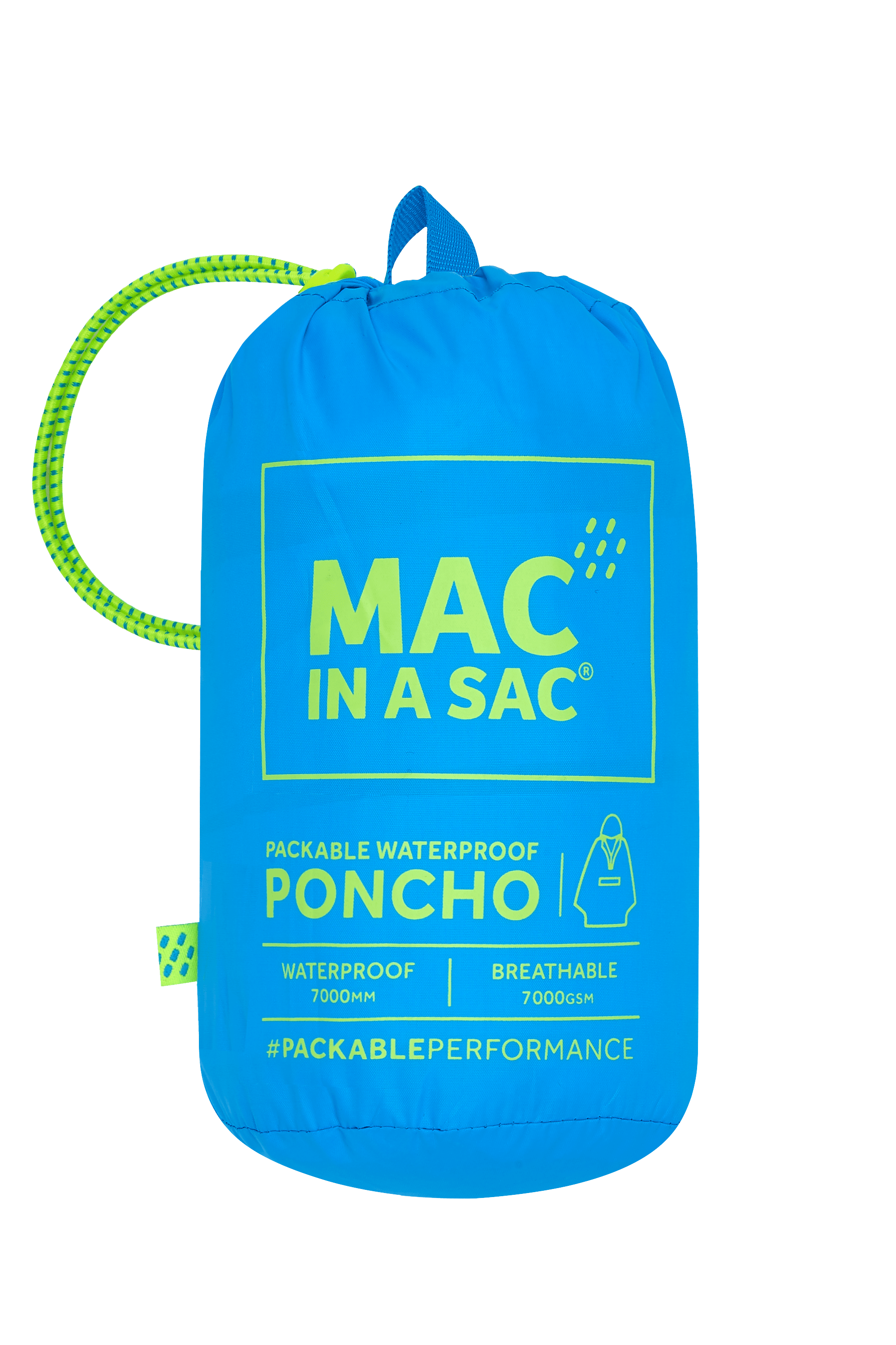Mac In A Sac Packable Waterproof Unisex Rain Poncho - Neon Blue | Lightweight Travel Raincoat for Hiking, Camping & Outdoor Adventures