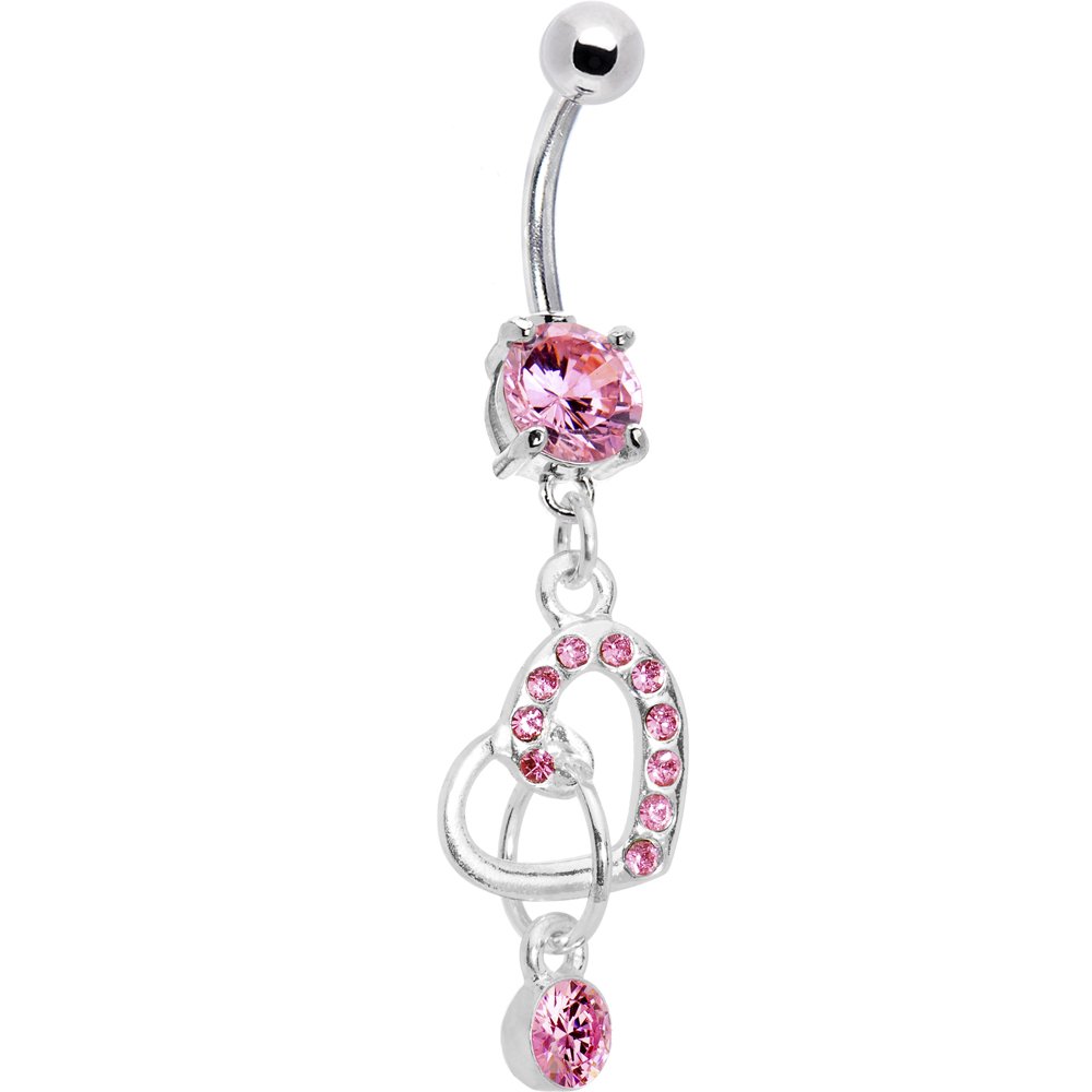 Body Candy Pink Charming Heart Dangle Belly Ring - Stylish Navel Piercing Jewelry for Women, Perfect for Summer Outfits & Beach Wear