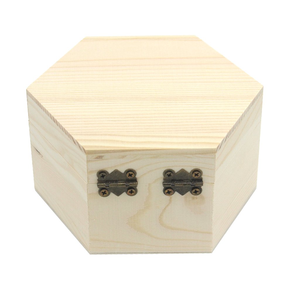 Hexagon Unfinished Wooden Jewelry Box - DIY Unpainted Storage Chest for Rings, Necklaces & Treasures (2.5
