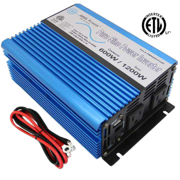 Aims Power PWRI60012120S 600W Pure Sine Wave Power Inverter with USB Port - ETL Certified for RVs, Boats & Off-Grid Power - Reliable Backup for Home & Outdoor Use