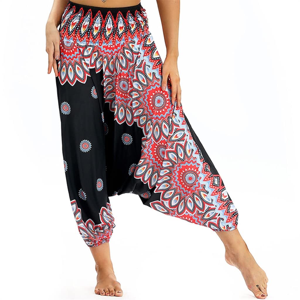 WPYYI Women's Harem Yoga Pants - Loose Fit Casual Beach Pants for Yoga, Lounge & Summer Vacation | Comfortable Boho Style Elastic Waist Pants