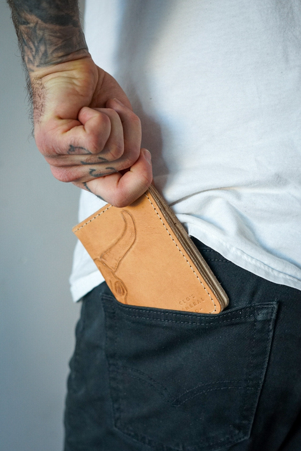 Hand Tooled Mini Trucker Wallet - Genuine Leather Cowboy Bifold Wallet with Cattle Skull Design - Perfect for Western Lovers, Rodeo Enthusiasts & Everyday Carry (EC)