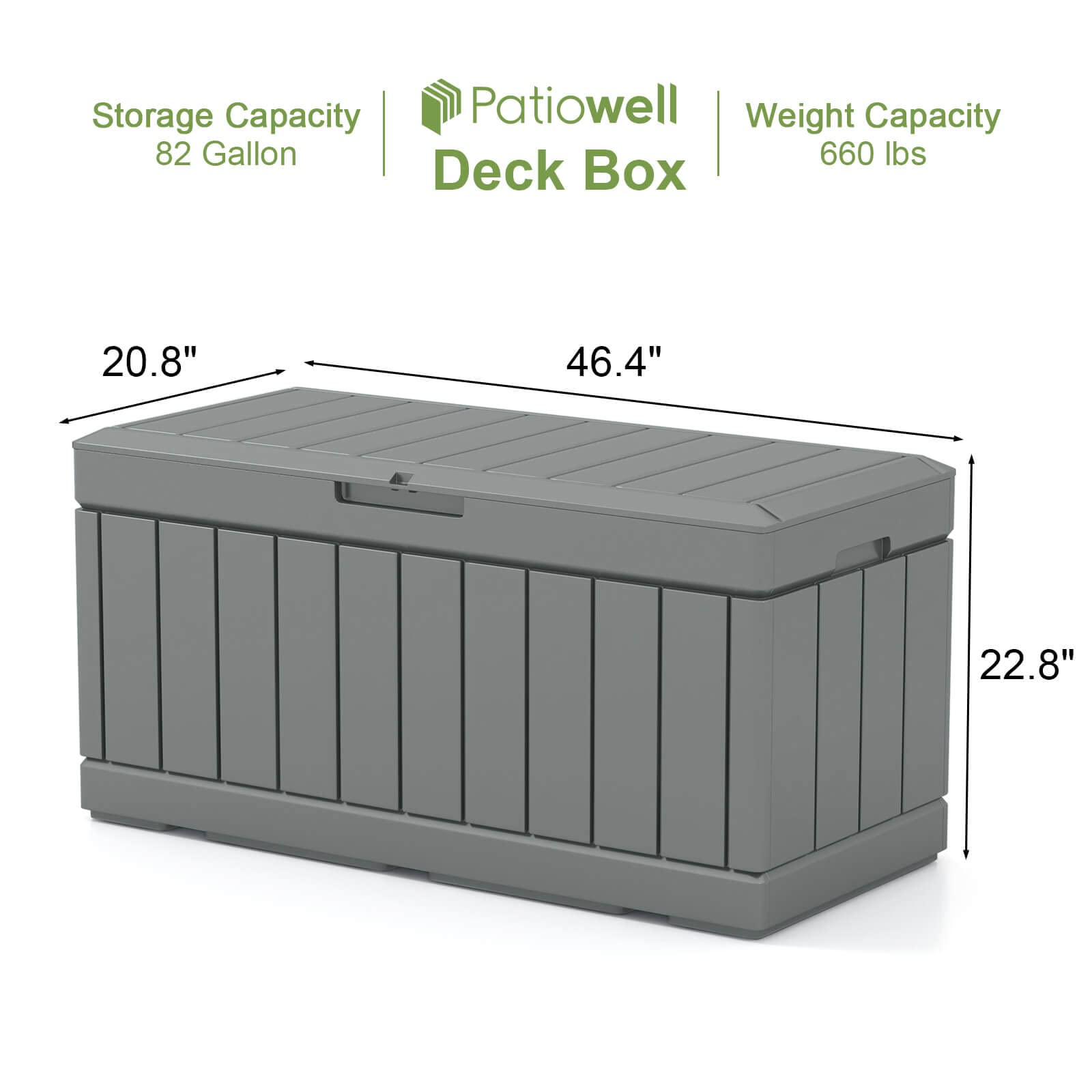 Patiowell 82 Gallon Resin Deck Box - Waterproof Large Outdoor Storage Container with Wood Look Finish for Patio Furniture, Pool Toys, Garden Tools & Sports Equipment | Lockable Grey Deck Box for Backyard, Poolside & Garage Organization