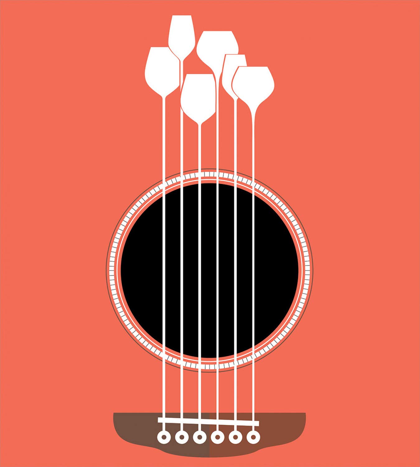 Ambesonne King Size 3-Piece Duvet Cover Set - Acoustic Guitar Hole & Wine Glass Strings Design, Salmon White - Musical Theme Bedding for Bars, Music Lovers & Unique Home Decor