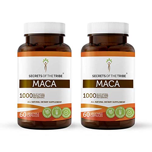 Secrets of the Tribe Maca Root Supplement 1000mg (2x60 Capsules) - 100% Pure Lepidium Meyenii for Energy, Stamina & Hormonal Balance - Perfect for Athletes, Busy Professionals & Natural Wellness