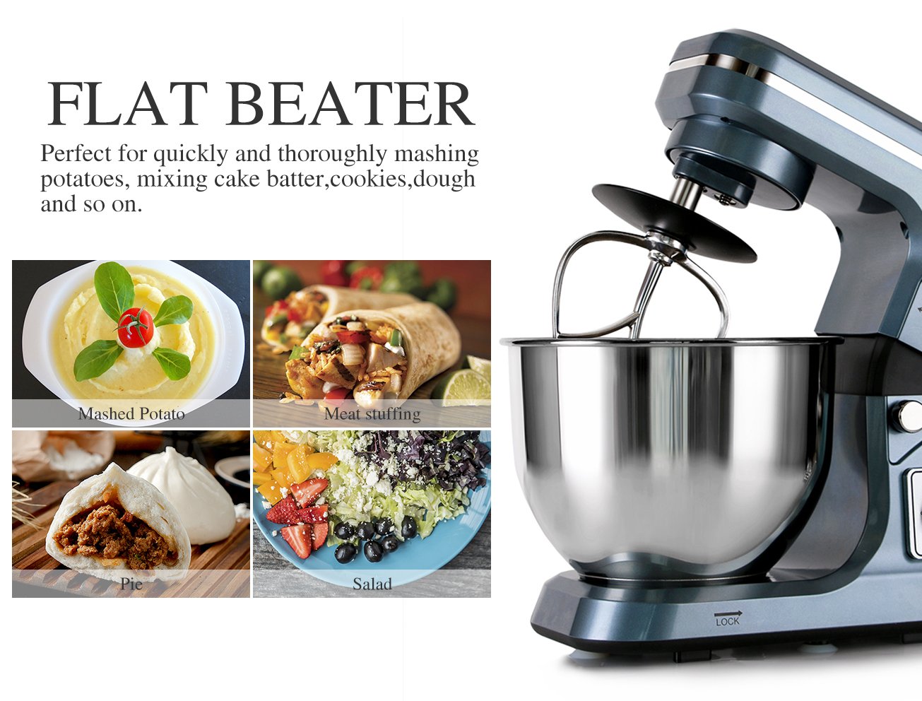 5.3-QT 500W Stand Mixer with 6+ Speeds & Tilt-Head - Electric Kitchen Mixer for Baking, Dough, Cookies & More - Includes Accessories (Gray Blue) - Perfect for Home Bakers & Professional Chefs
