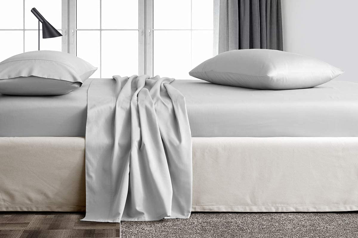 Premium 700 Thread Count Egyptian Giza Cotton 4-Piece Twin Sheet Set - Breathable & Soft Bed Sheets for Twin Size Bed, Light Grey - Perfect for Guest Rooms, Dorms & Cozy Bedrooms