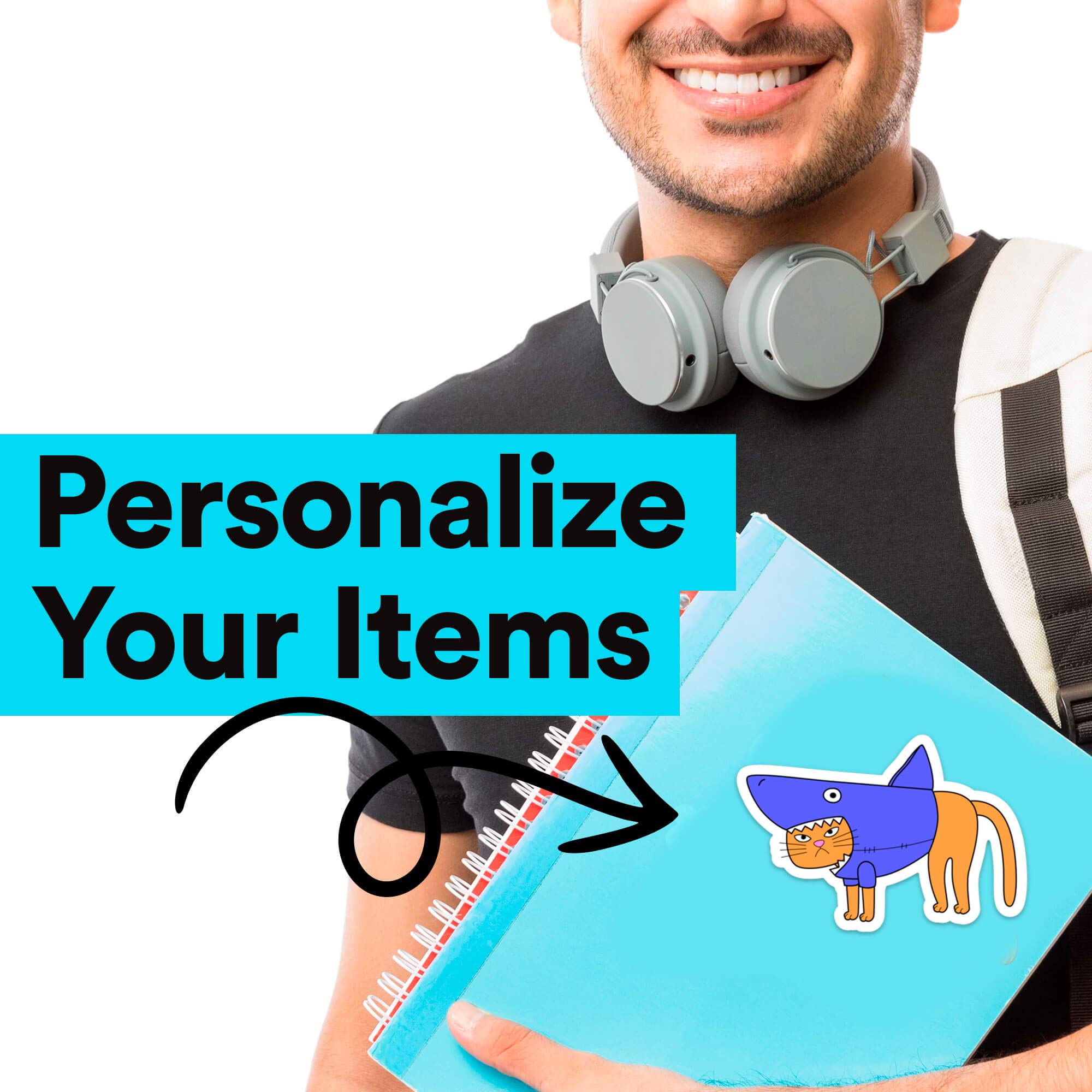 Stickeroonie Funny Shark Suit & Grumpy Cat Vinyl Decals - 4 Inch Cute Laptop, Computer, Hydro Flask, Car & Phone Stickers - Perfect for Water Bottles, Tech Devices & Vehicle Decor