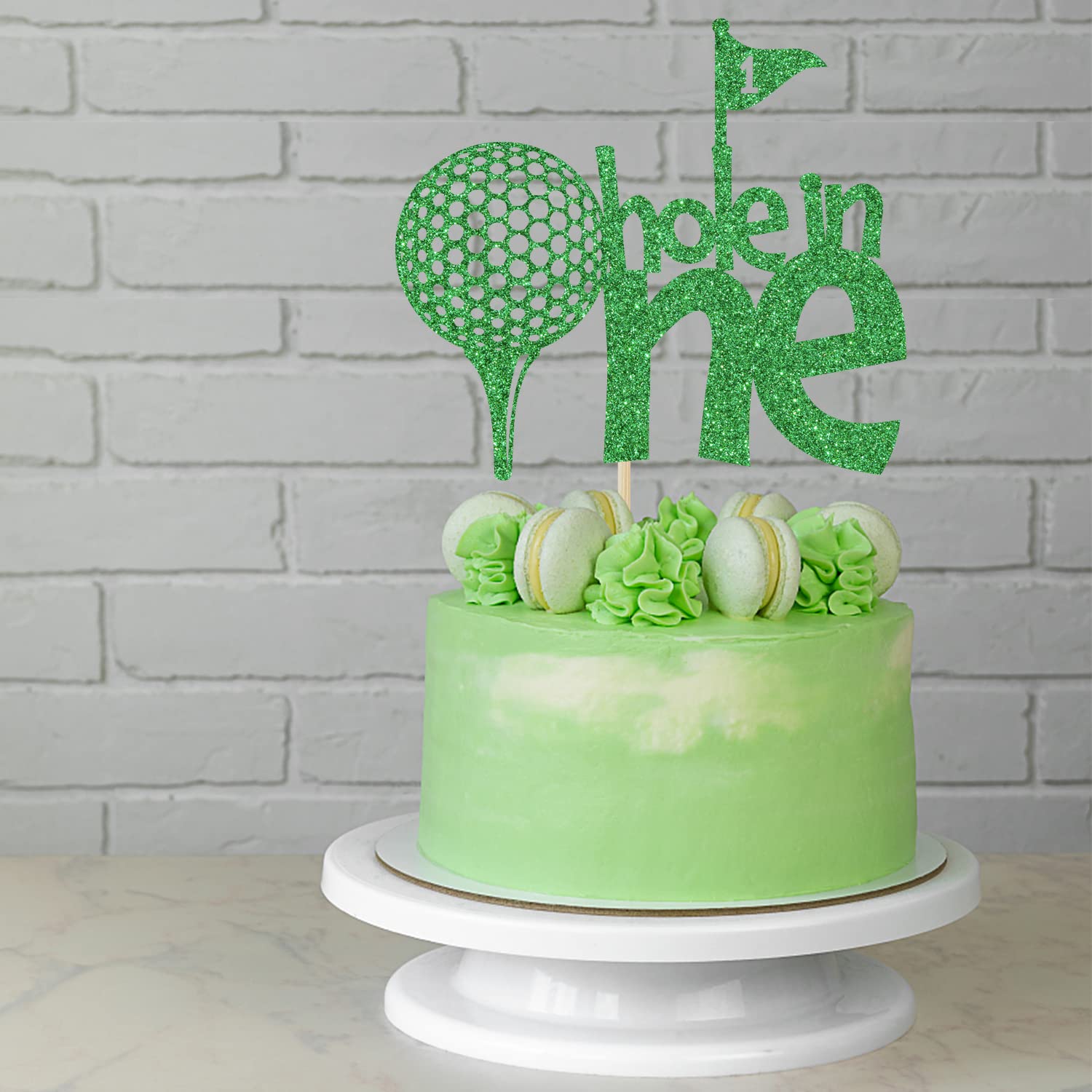 Golf Hole in One Cake Topper - Green Glitter 1st Birthday Cake Decor for Boys & Girls | Perfect for Golf-Themed Birthday Parties & Baby Showers