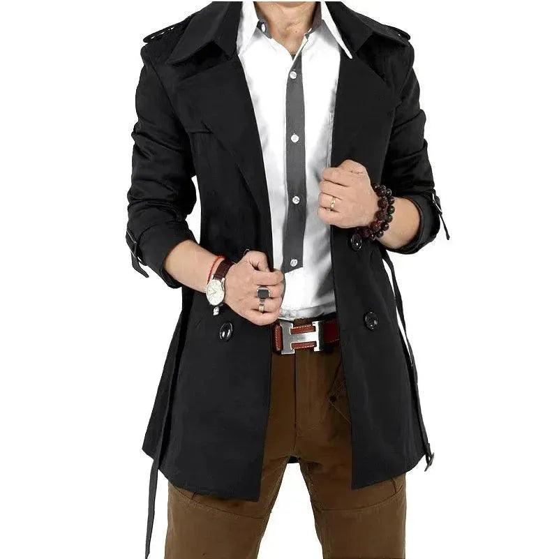 Slim Fit Double Breasted Men's Trench Coat - Waterproof Long Coat for Business & Formal Wear | Perfect for Office, Wedding & Winter Fashion