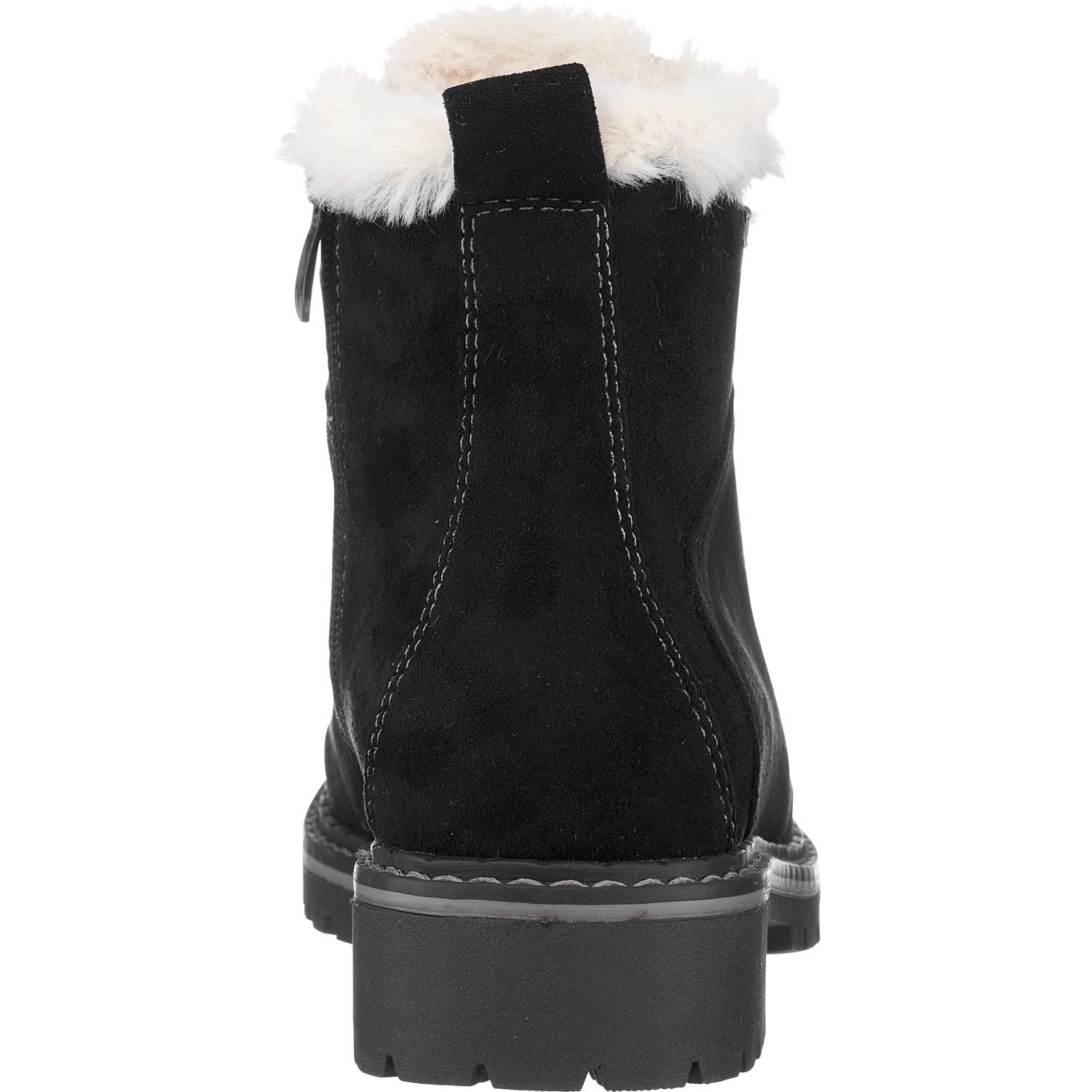 Women's Chunky Combat Boots - Lace Up Ankle Booties with Faux Suede & Fur Trim | Fashionable Riding Boots for Everyday Wear, Outfits & Fall/Winter Style