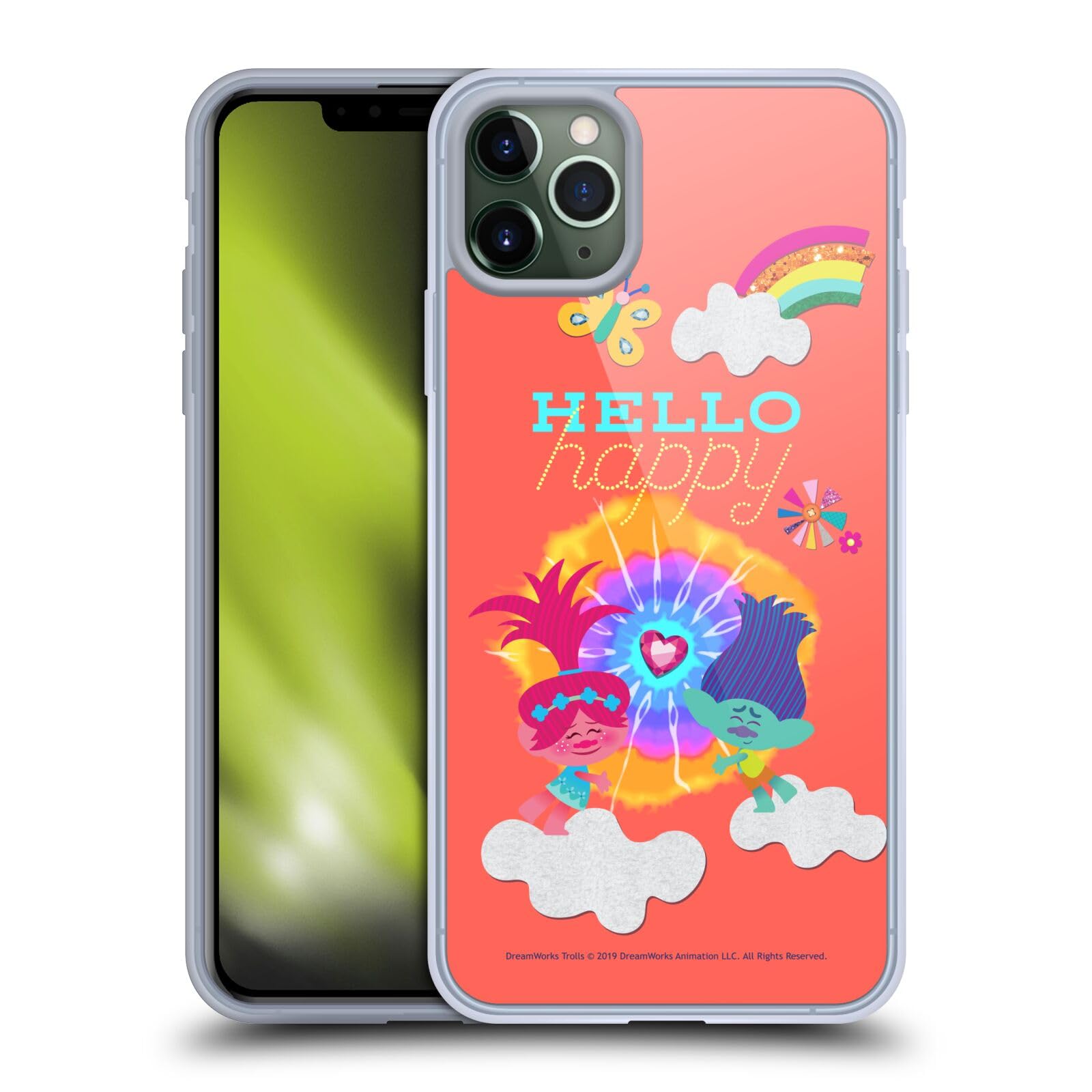 Official Trolls Poppy & Branch Rainbow Soft Gel Case for Apple iPhone 11 Pro Max - Durable Protective Phone Cover with Vibrant Graphics, Perfect for Kids, Teens and Movie Fans