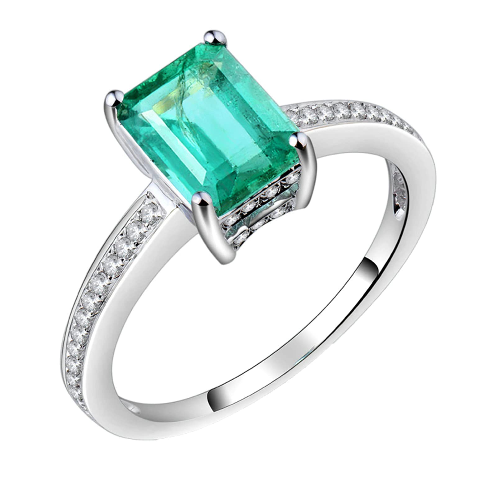 18K White Gold & 925 Sterling Silver Rings for Women - Moissanite, Zirconia & Created Emerald Wedding & Engagement Rings | Elegant Jewelry for Bridal, Anniversary & Special Occasions