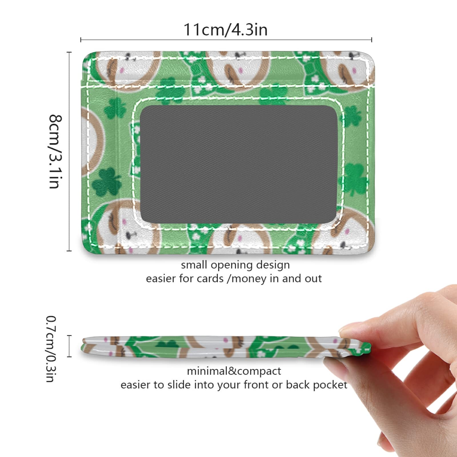 Irish Sloth Seamless Shamrock Clover Lucky Leaves Saint Patrick's Day Slim RFID Blocking Leather Wallet - Minimalist Front Pocket Card Holder for Men & Women - Perfect Gift for Travel, Work & Daily Use