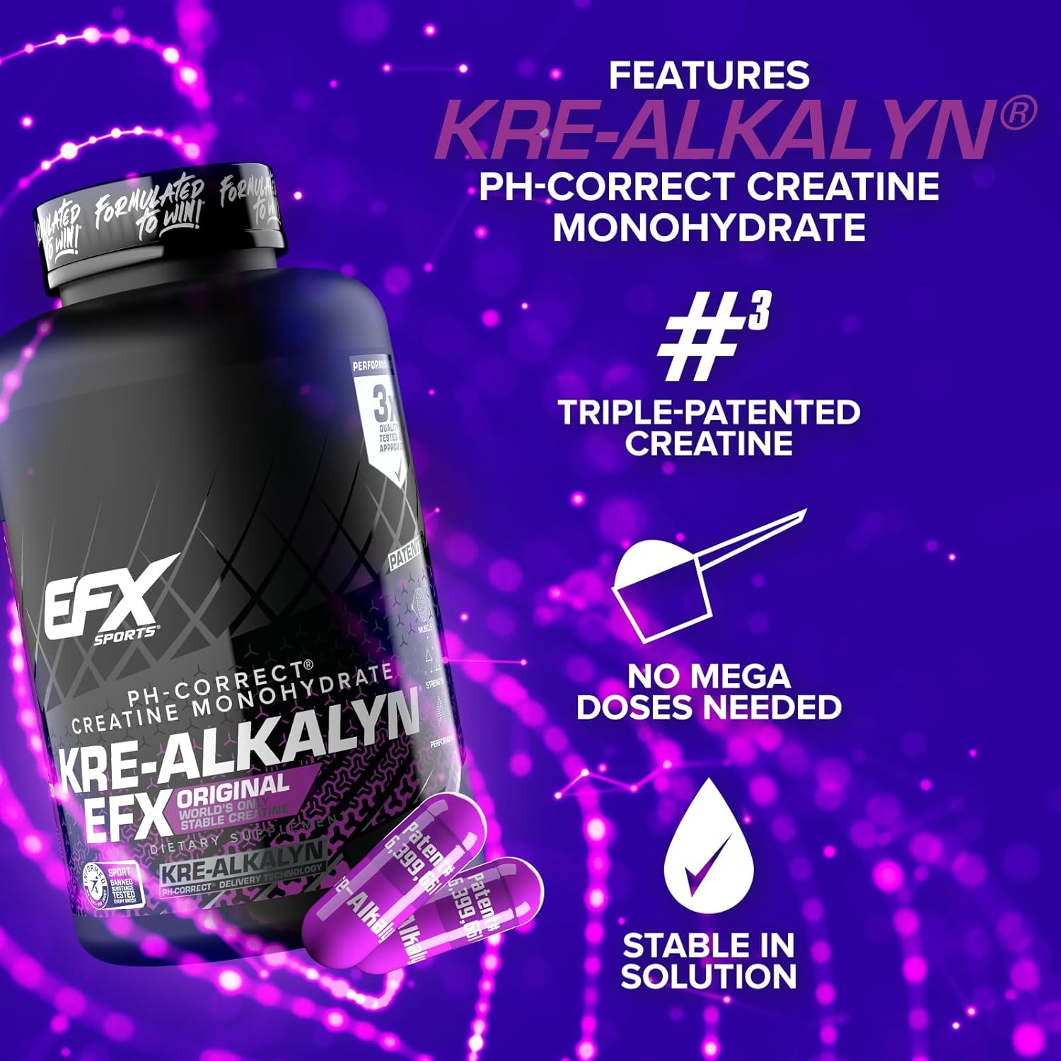 EFX Sports Kre Alkalyn EFX - 120 Capsules | Creatine Supplement for Muscle Growth, Strength & Performance | Pre-Workout & Post-Workout Recovery