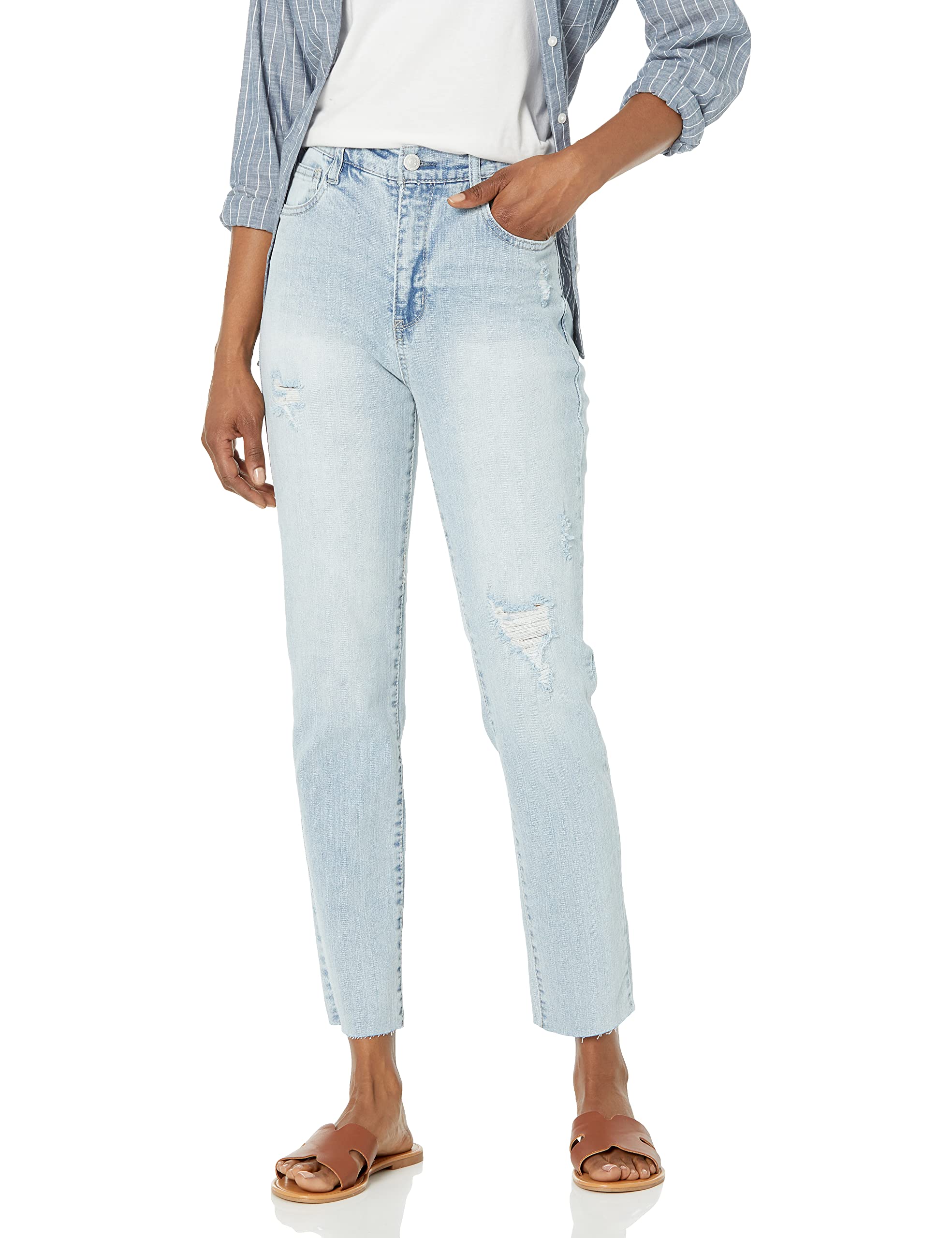 WallFlower Women's Juniors Mom Curvy High-Rise Stretch Ankle Jeans - Comfortable & Stylish Skinny Denim Pants for Casual Wear, Work & Everyday Outfits
