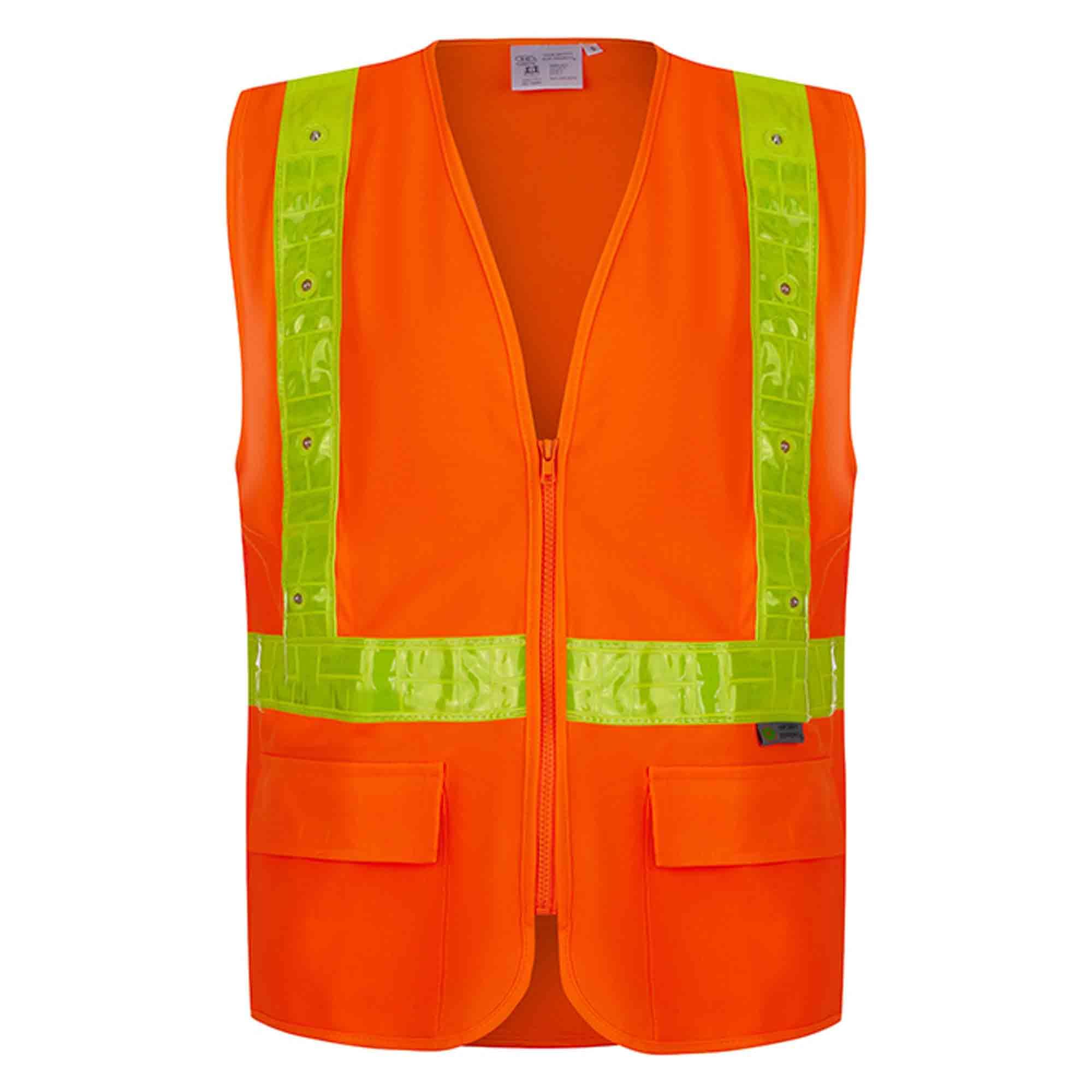 10 Pack High Visibility LED Safety Vest with Yellow PVC Reflective Strips - ANSI Class 2 Certified, Zipper & Pockets - Neon Orange for Construction, Road Work & Emergency Responders