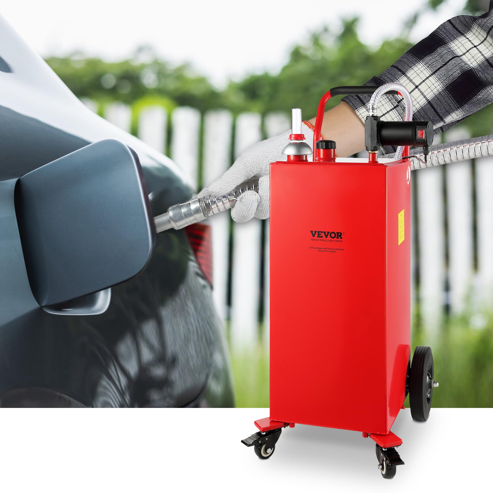 VEVOR 30 Gallon Fuel Caddy with Electric Pump - 180W Portable Fuel Storage Tank, 23.5 L/min Flow Rate for Diesel, Lubricating Oil & Machine Oil - Heavy Duty Wheels for Easy Transport - Ideal for Cars, Mowers, Boats & Motorcycles - Perfect for Garage, Farm & Construction Site Use