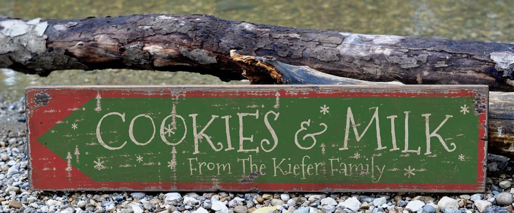 Family Name Christmas-Themed Arrow Wooden Sign - 9.25 x 48 Inches - Cookies and Milk Holiday Decor - Perfect for Fireplace Mantel, Front Door, and Festive Home Decor
