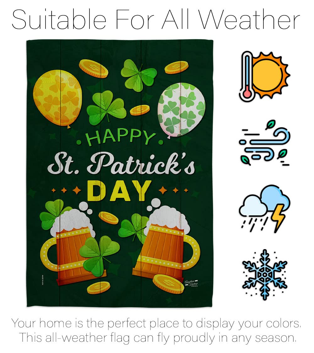 St. Patrick's Day Garden Flag Set - Double-Sided 13x18.5 Inch Irish Shamrock Leprechaun Lucky Coin Design - Spring Wall Hanger for Yard, House & Outdoor Decor - Made in USA - Perfect for March Holiday Celebrations, Irish-Themed Parties & Festive Home Decor