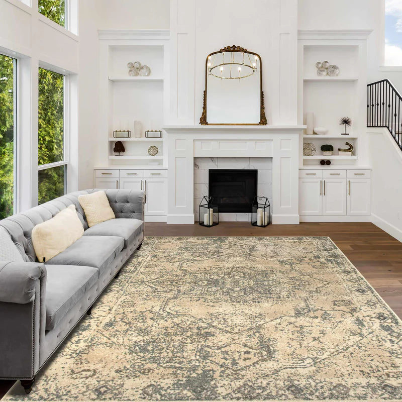 Distressed Medallion Border Indoor Area Rug - Vintage Boho Chic Design for Living Room, Bedroom & Home Decor | Soft & Durable Non-Slip Rug