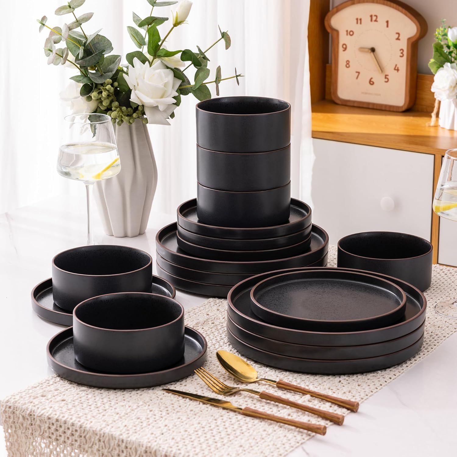 Premium 8-Piece Ceramic Dinnerware Set - Durable Stoneware Plates & Bowls with High Edges | Chip & Crack Resistant, Oven/Dishwasher/Microwave Safe | Perfect for Family Dinners, Entertaining Guests & Everyday Use - Ashen Grey