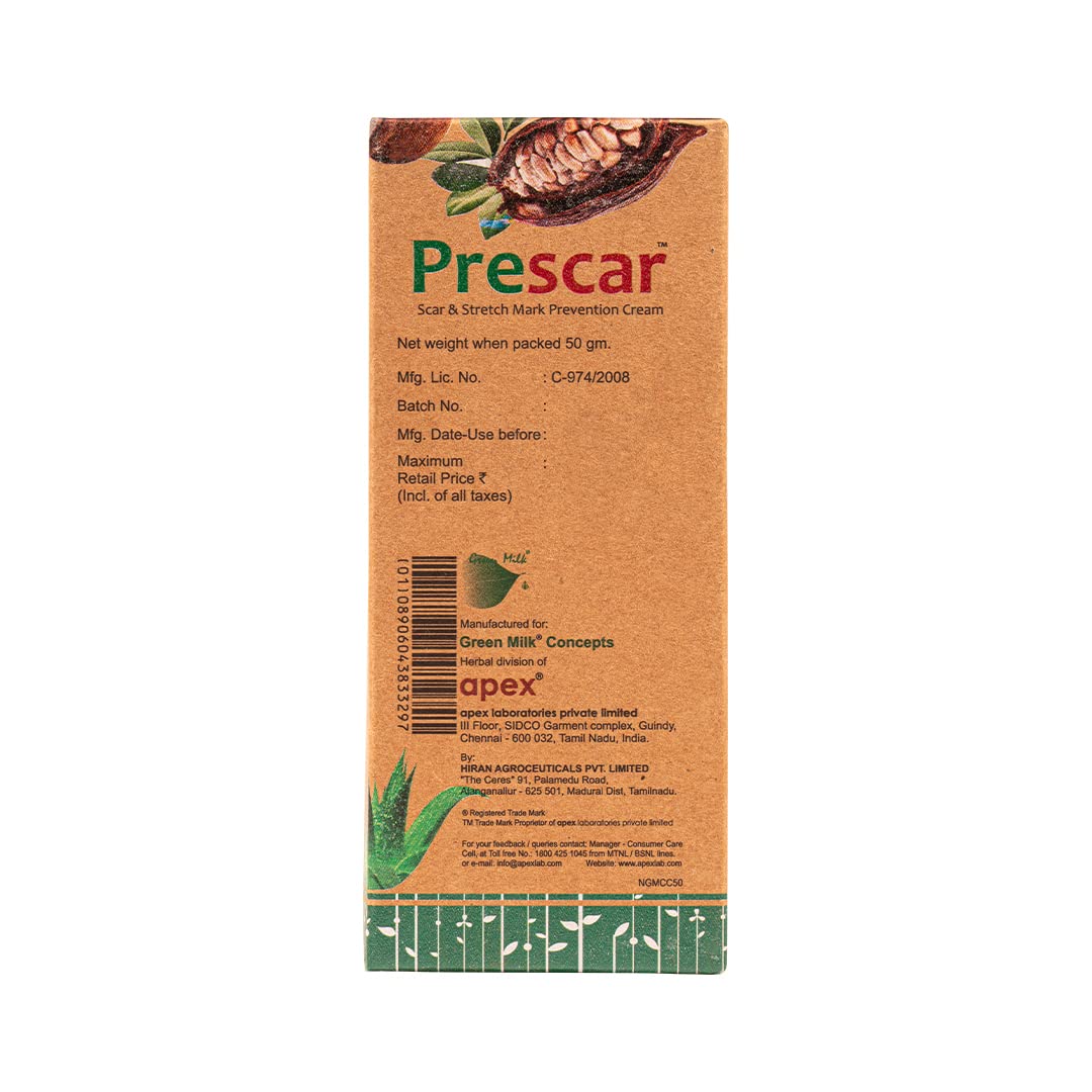 Green Milk Prescar - Scar & Stretch Mark Prevention Cream, 50gm | Fast-Absorbing Formula for Post-Surgery, C-Section & Pregnancy | Dermatologist-Tested for Sensitive Skin