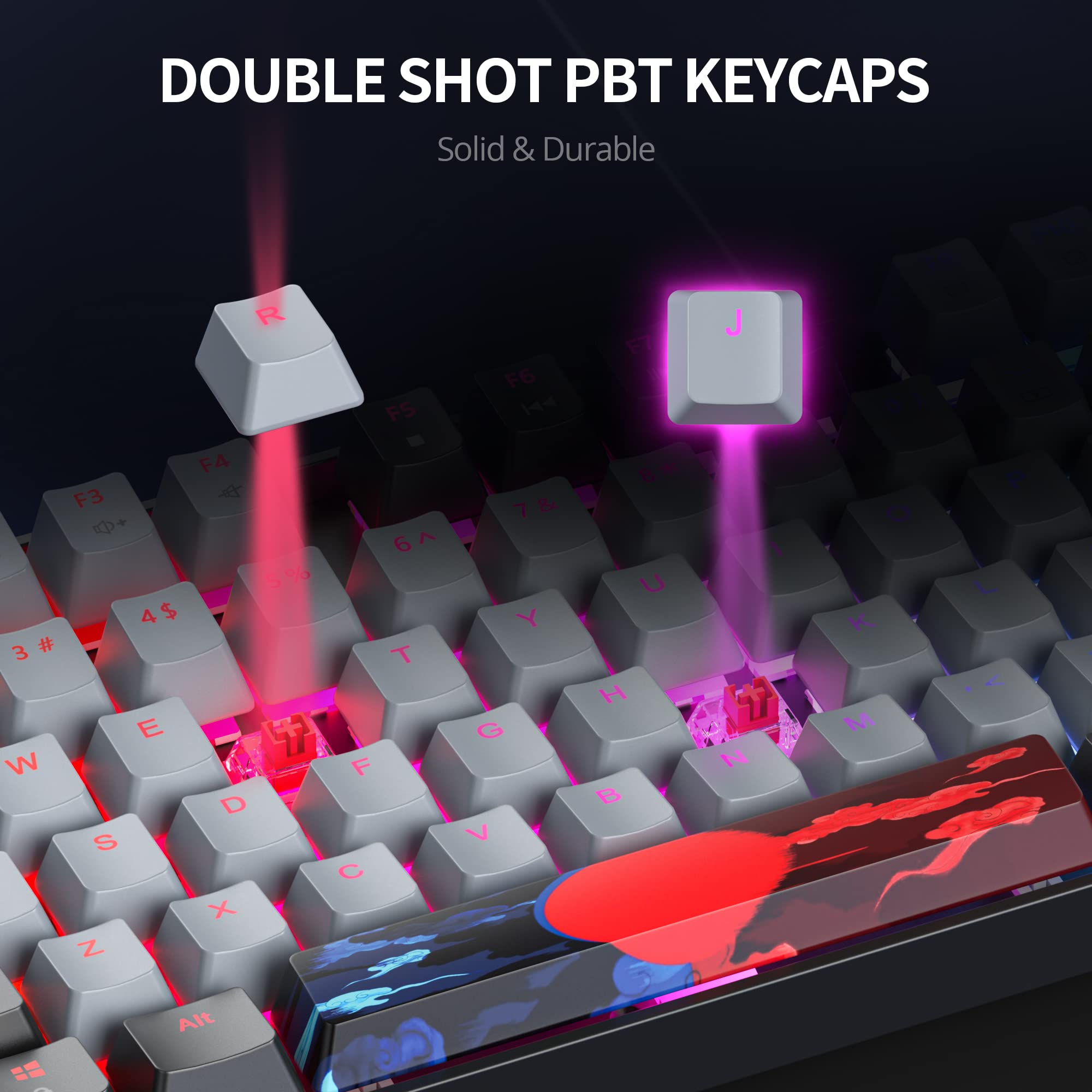 75% Mechanical Gaming Keyboard with Red Switch, RGB Backlit - Compact 87 Keys for PC & Console Gaming