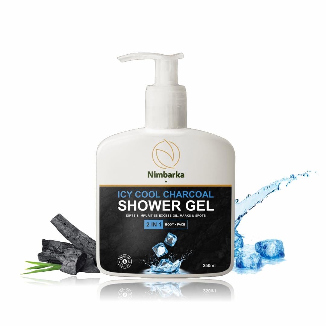 Nimbarka Icy Cool Charcoal Shower Gel for Men - Refreshing Face & Body Wash with Cooling Effect, 250ml (Pack of 1) | Perfect for Post-Workout, Gym & Hot Summer Days