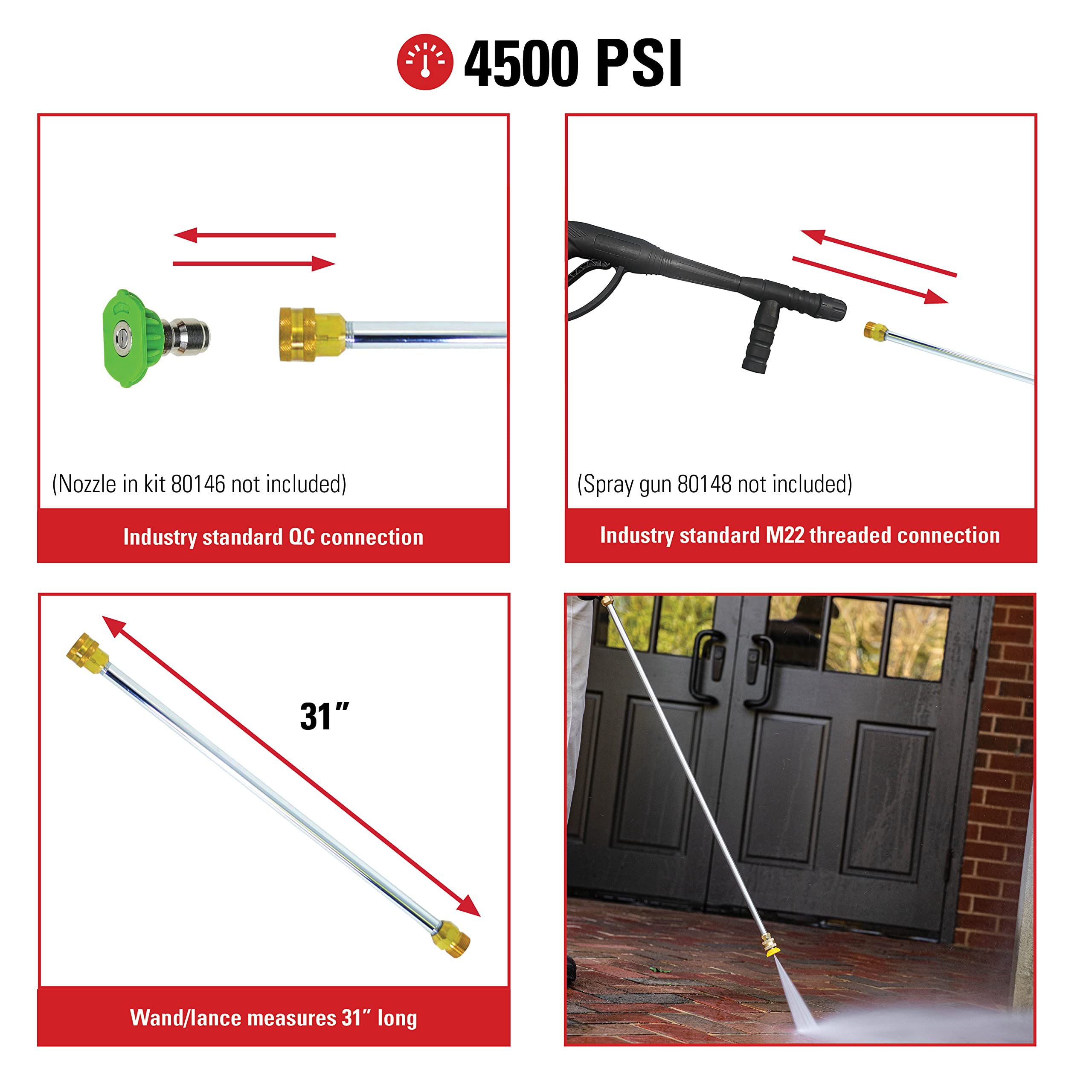 **Simpson Cleaning 40226 Morflex Series 3700 PSI Pressure Washer Hose, 50 Feet, Natural & 80479 Universal 31-Inch Pressure Washer Wand for Cold Water (Up to 4500 PSI) – Ideal for Driveway, Deck, and Outdoor Surface Cleaning**