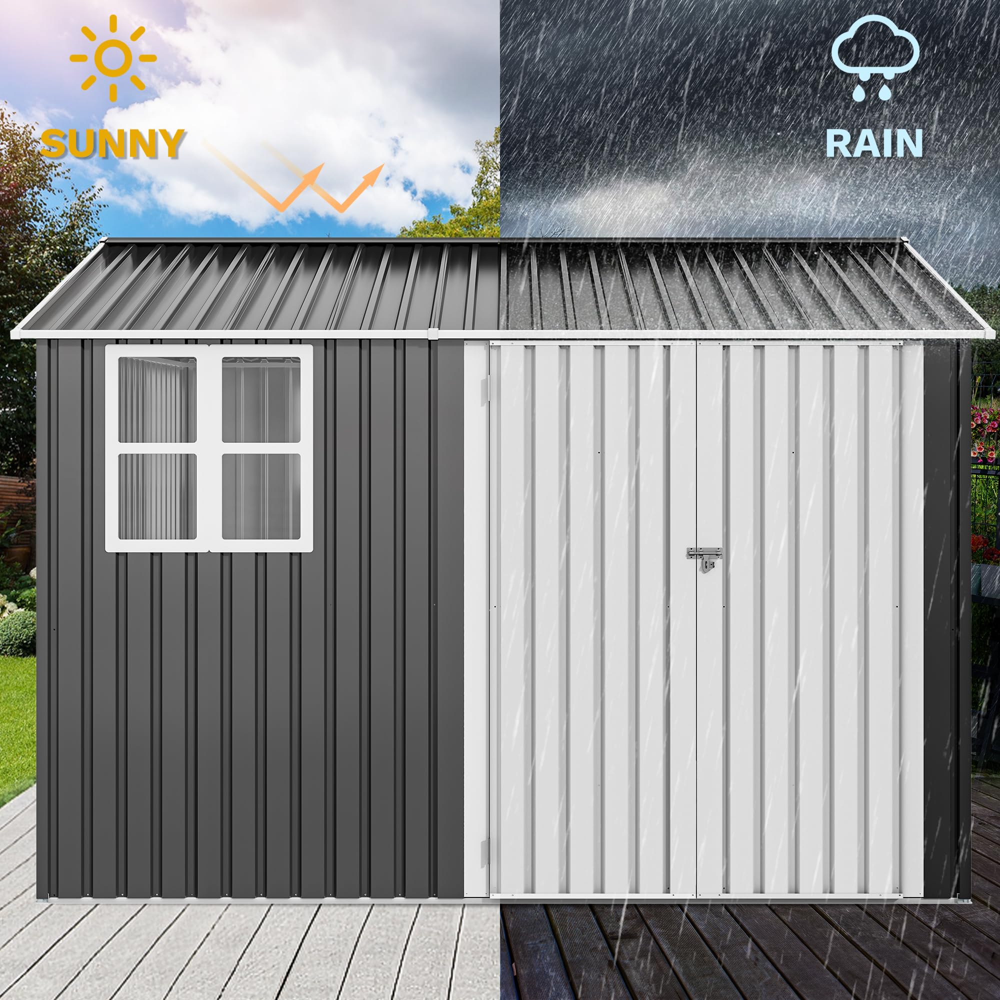 DWVO 10x8ft Heavy Duty Metal Outdoor Storage Shed with Window & Lockable Door - Large Steel Garden Shed with Sloped Roof for Backyard, Patio, Garage - Perfect for Storing Lawn Equipment, Tools & Seasonal Items (Dark Gray)