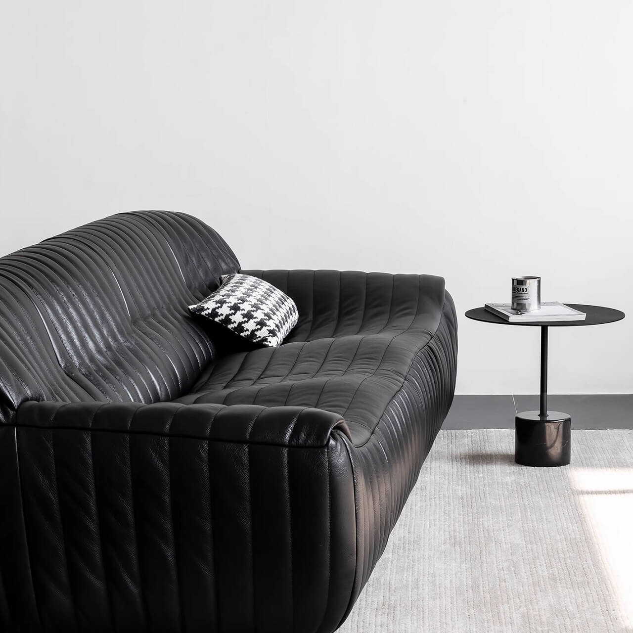 Premium Black Microfiber Leather Sofa - 4-Seater Modern Living Room Furniture for Home & Office Comfort (Perfect for Family Gatherings, Movie Nights & Small Spaces)