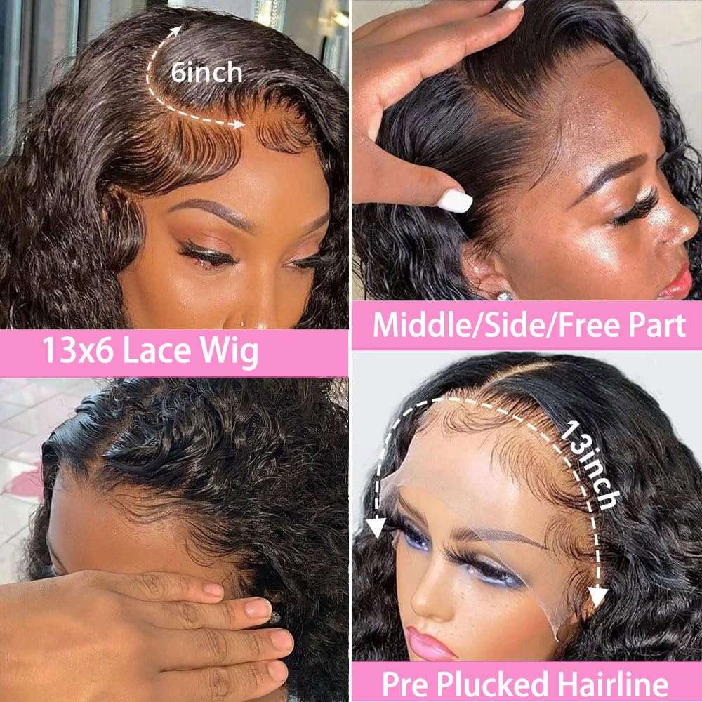 13x6 Deep Wave Lace Front Wigs Human Hair 180% Density, 30 Inch Curly Lace Frontal Wig with Pre-Plucked Hairline & Baby Hair - Natural Looking Wigs for Women, Perfect for Daily Wear, Parties & Special Occasions